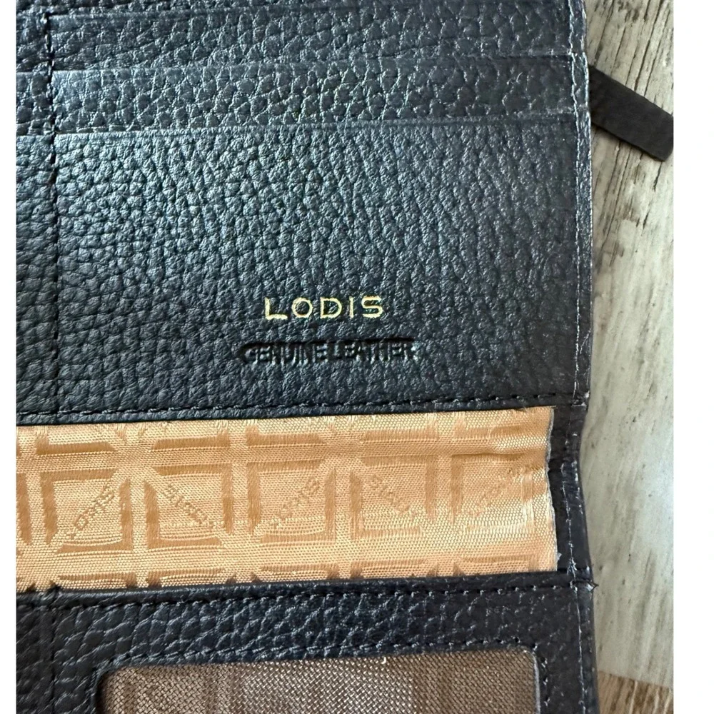 LODIS Womens Minimalist Continental Wallet Genuine Leather OS Black Trifold Gold